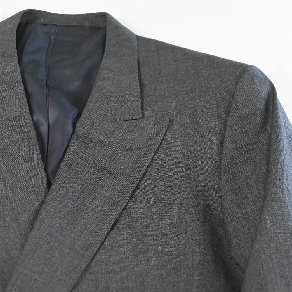 Vtg USA Double Breasted 42L Gray Sharkskin Wool Blazer Suit Jacket Sport Coat